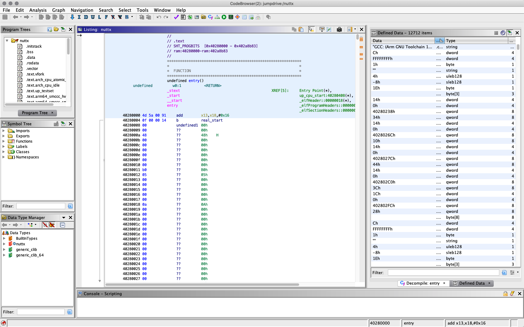 NuttX Image analysed with Ghidra