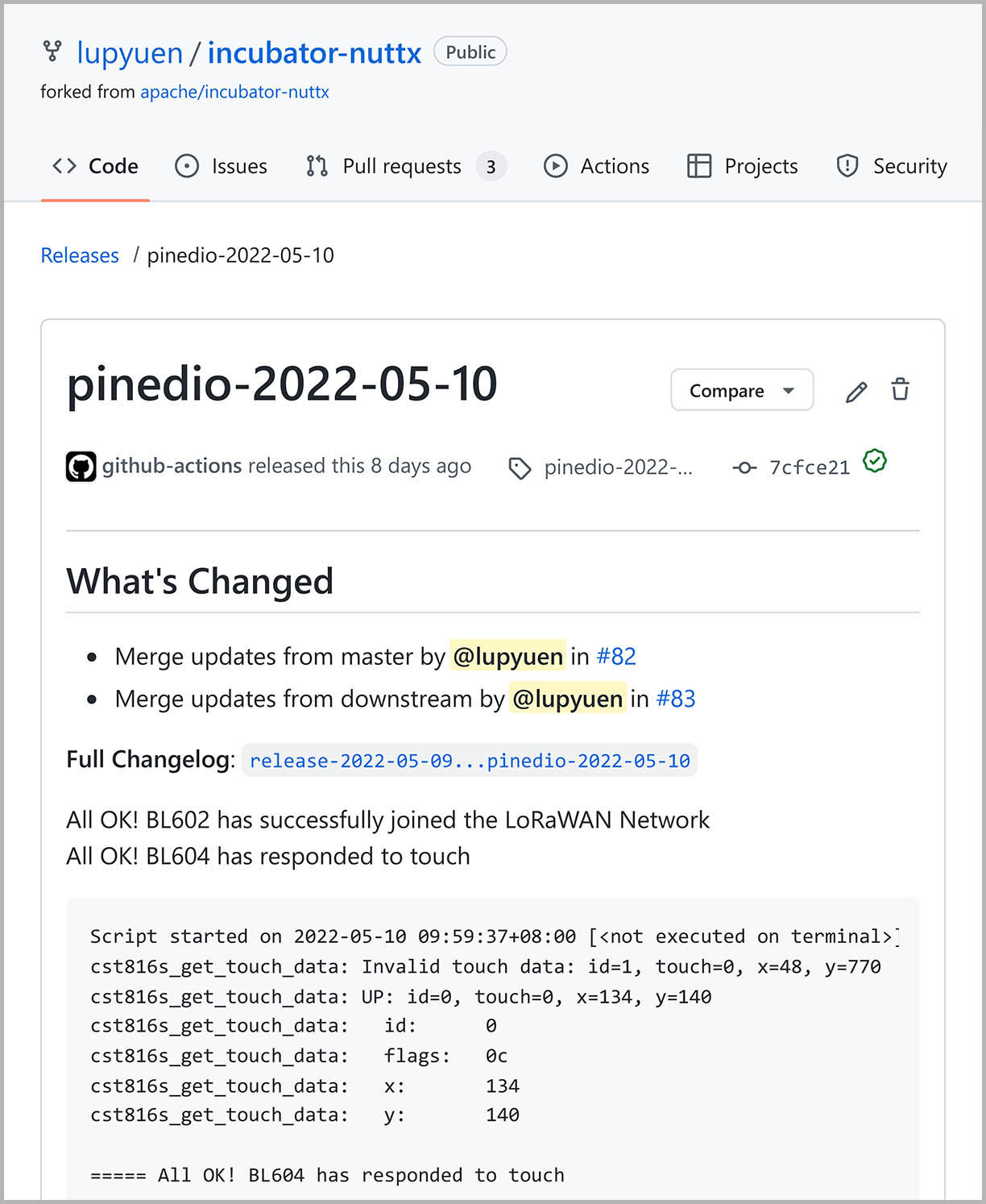 Automated Testing Log for PineDio Stack