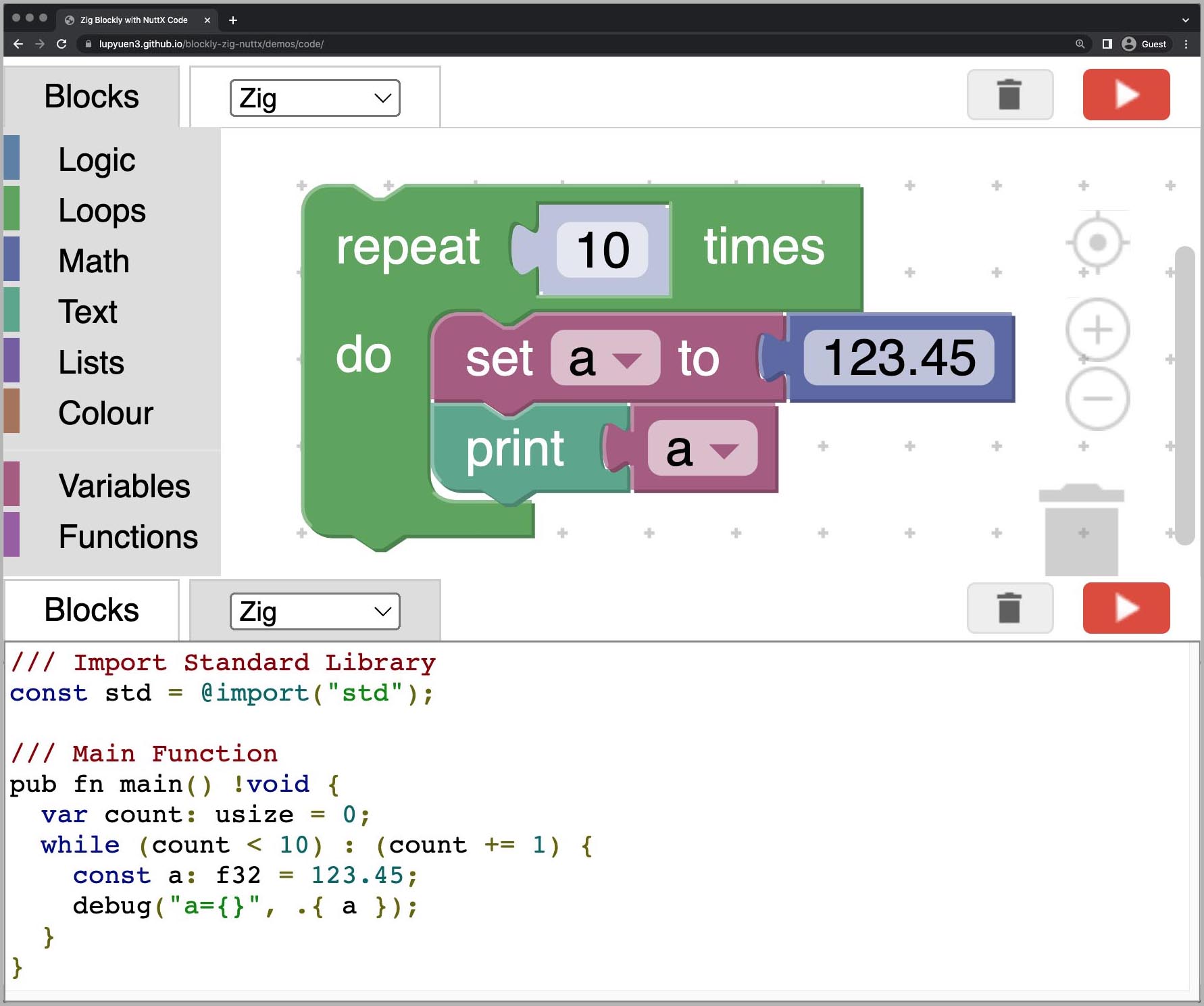 Zig Visual Programming with Blockly