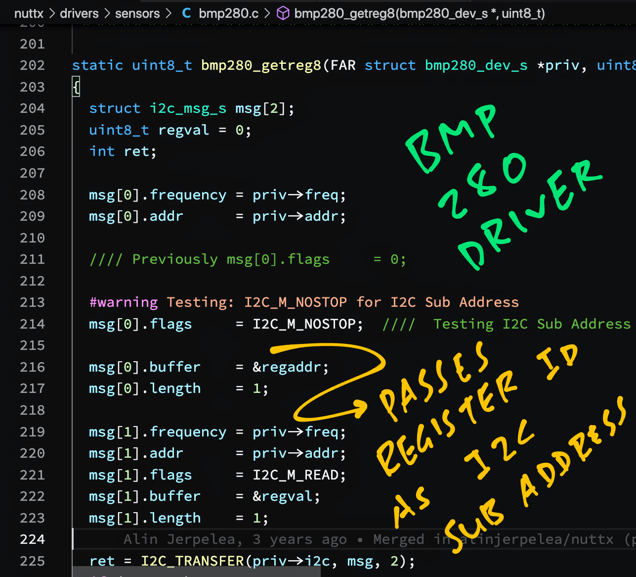 Send the Register ID as I2C Sub Address (instead of I2C Data) when we’re reading a BMP280 Register