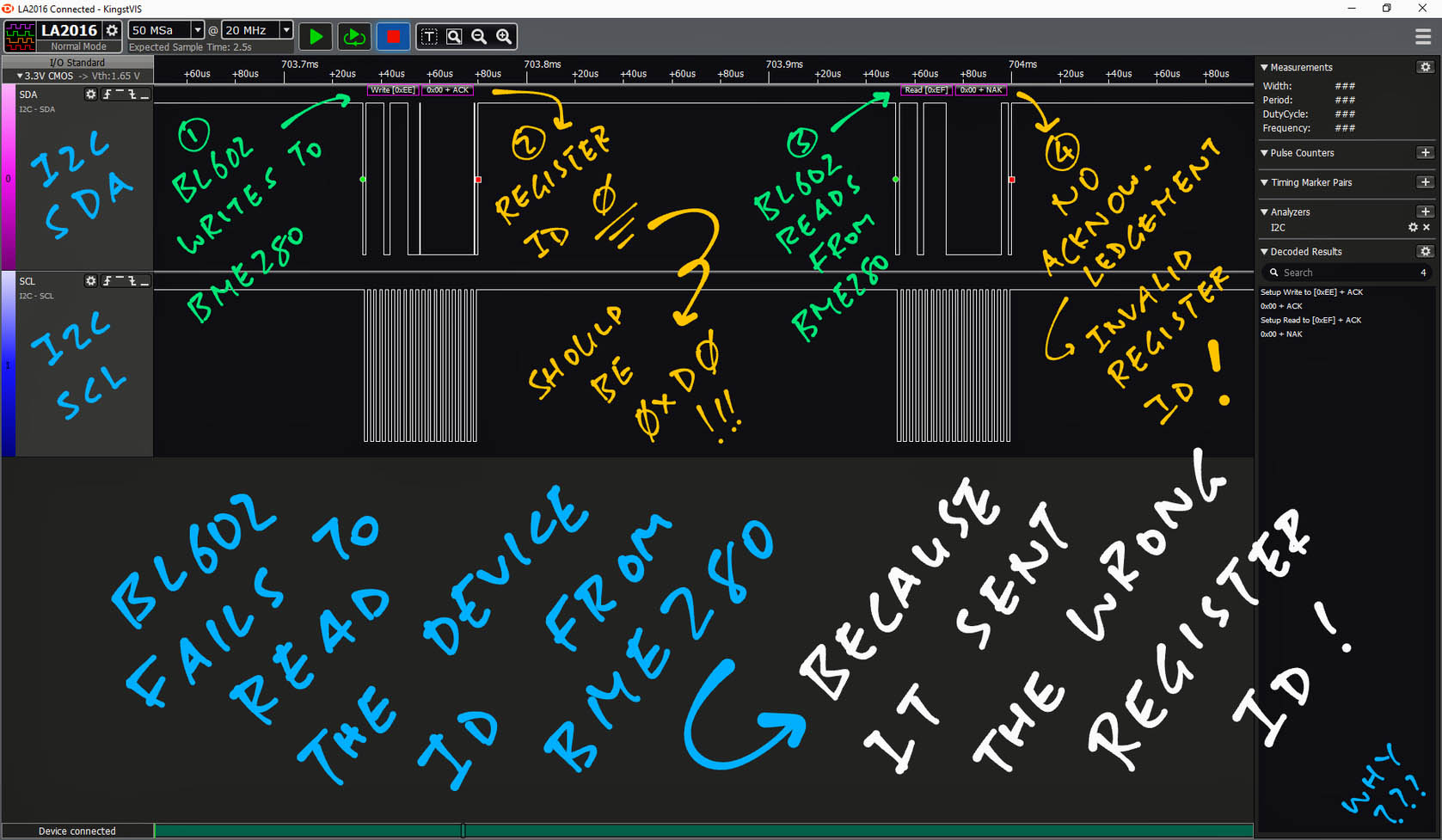 I2C Data captured by Logic Analyser