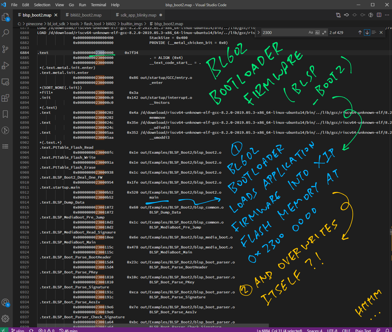 BL602 Boot2 Bootloader runs at address 0x2300 0000