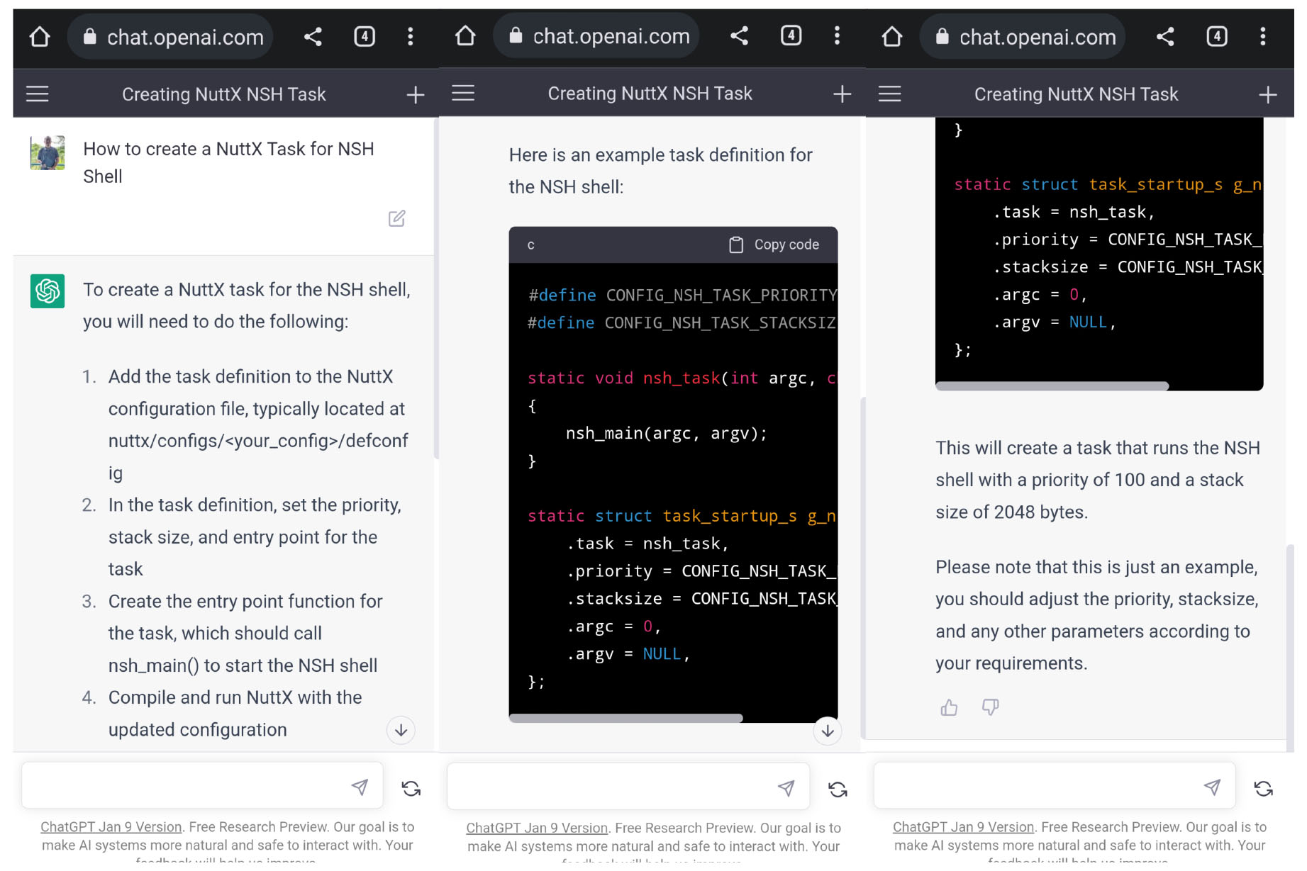 First Try: ChatGPT tries to explain how to create a NuttX Task for NSH Shell