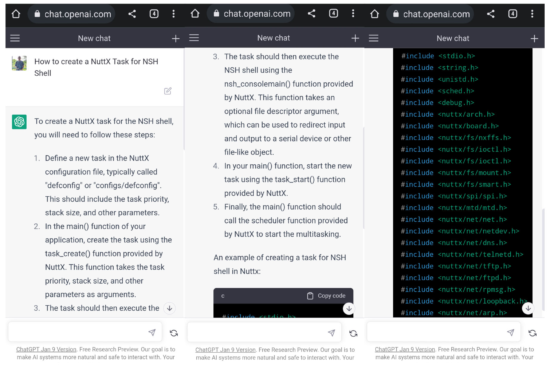 Second Try: ChatGPT tries to explain how to create a NuttX Task for NSH Shell