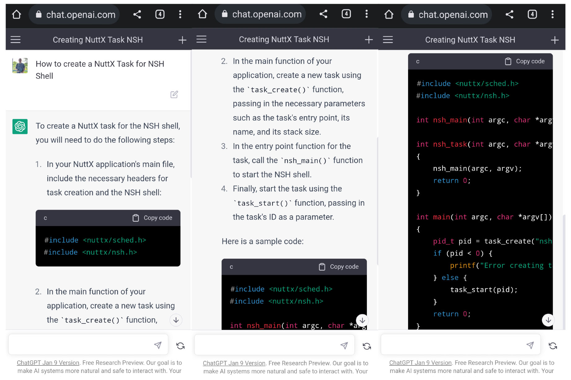 Third Try: ChatGPT tries to explain how to create a NuttX Task for NSH Shell