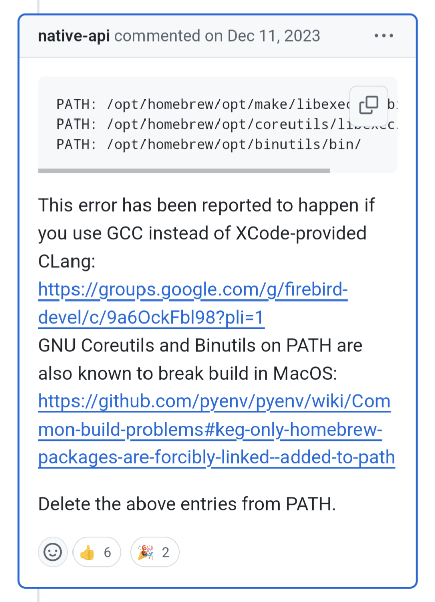 GNU Coreutils and Binutils on PATH are also known to break build in MacOS