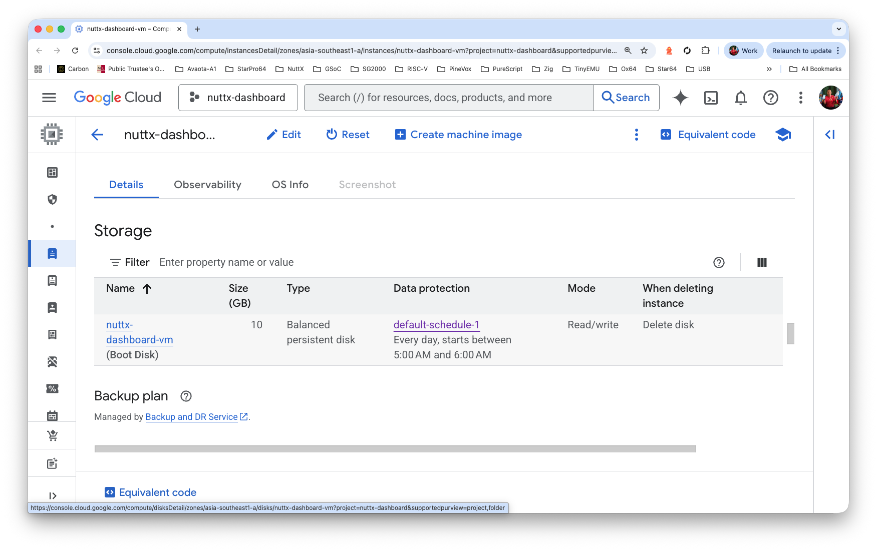 VM > Details > Storage > Boot Disk