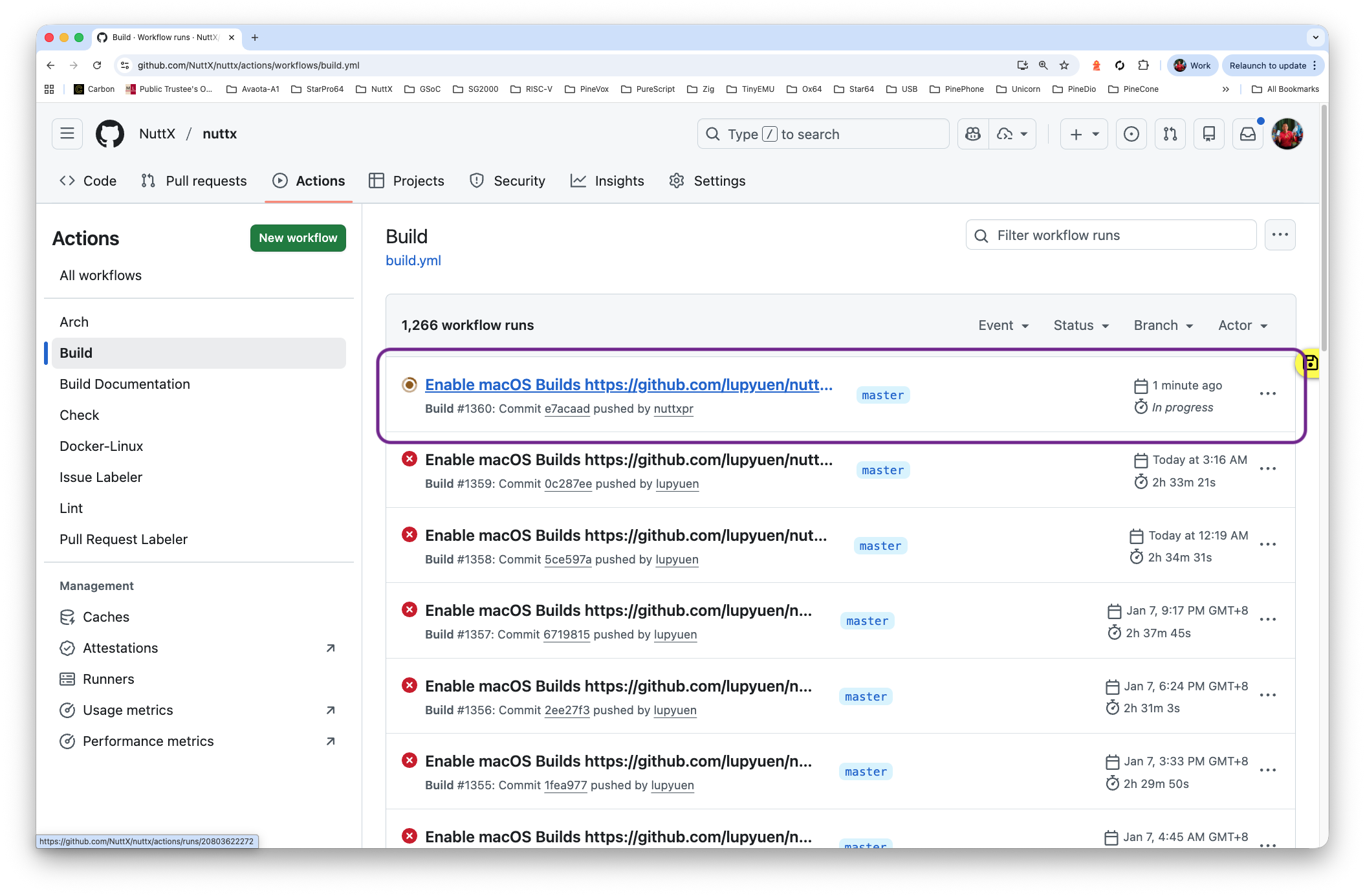 NuttX Build should be running
