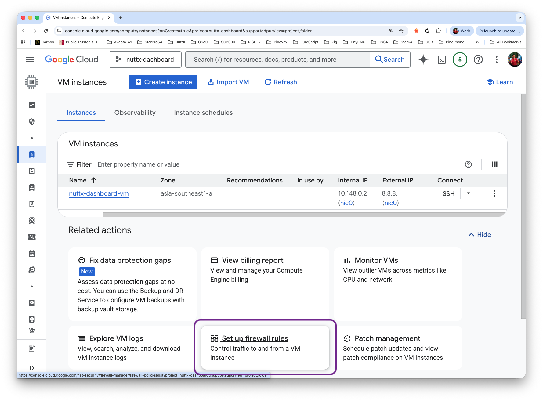 VM Instance > Set Up Firewall Rules