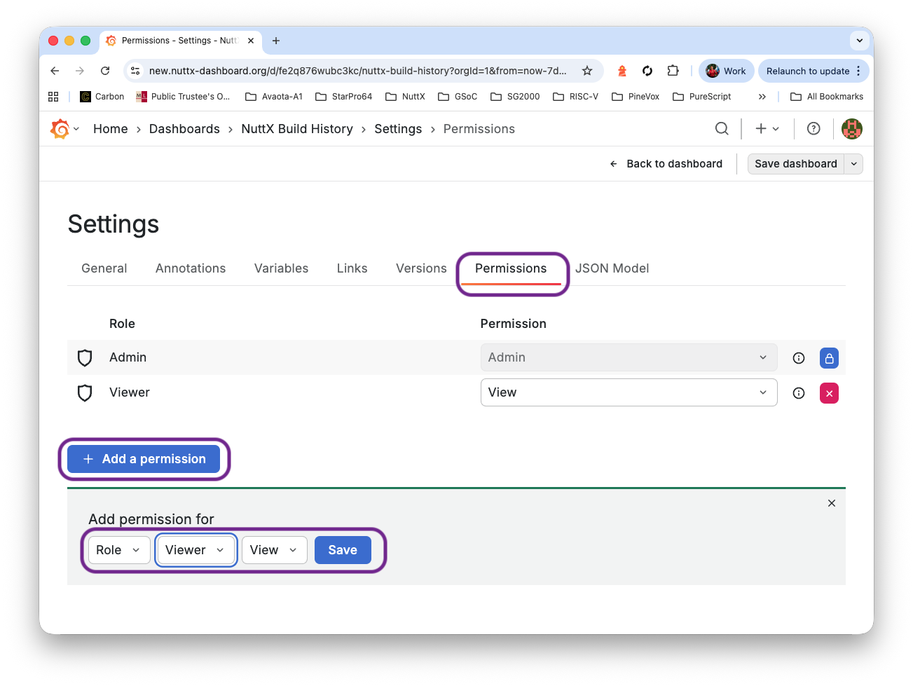 Settings > Add Permission > Role > Viewer > View