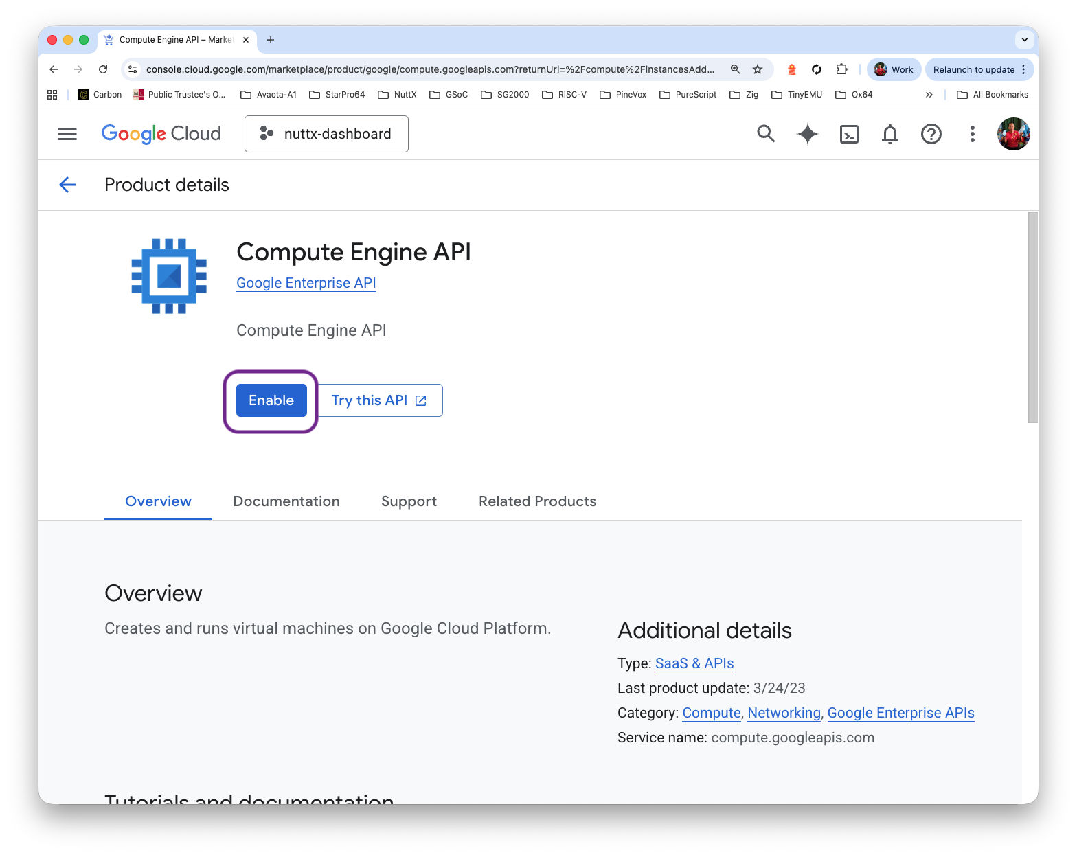 Compute Engine API > Enable