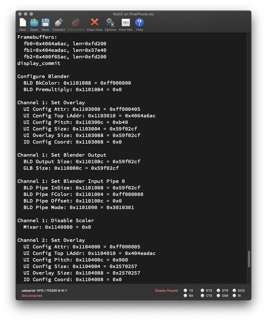 Running p-boot Display Code on Apache NuttX RTOS with logging