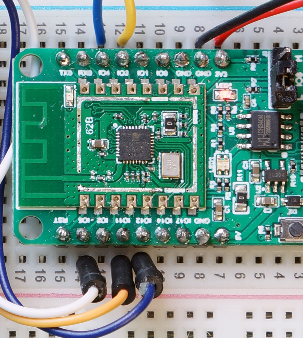 PineCone BL602 Pins connected to ST7789: 3 (Yellow), 4 (Blue), 5 (White), 11 (Orange) and 12 (Purple)