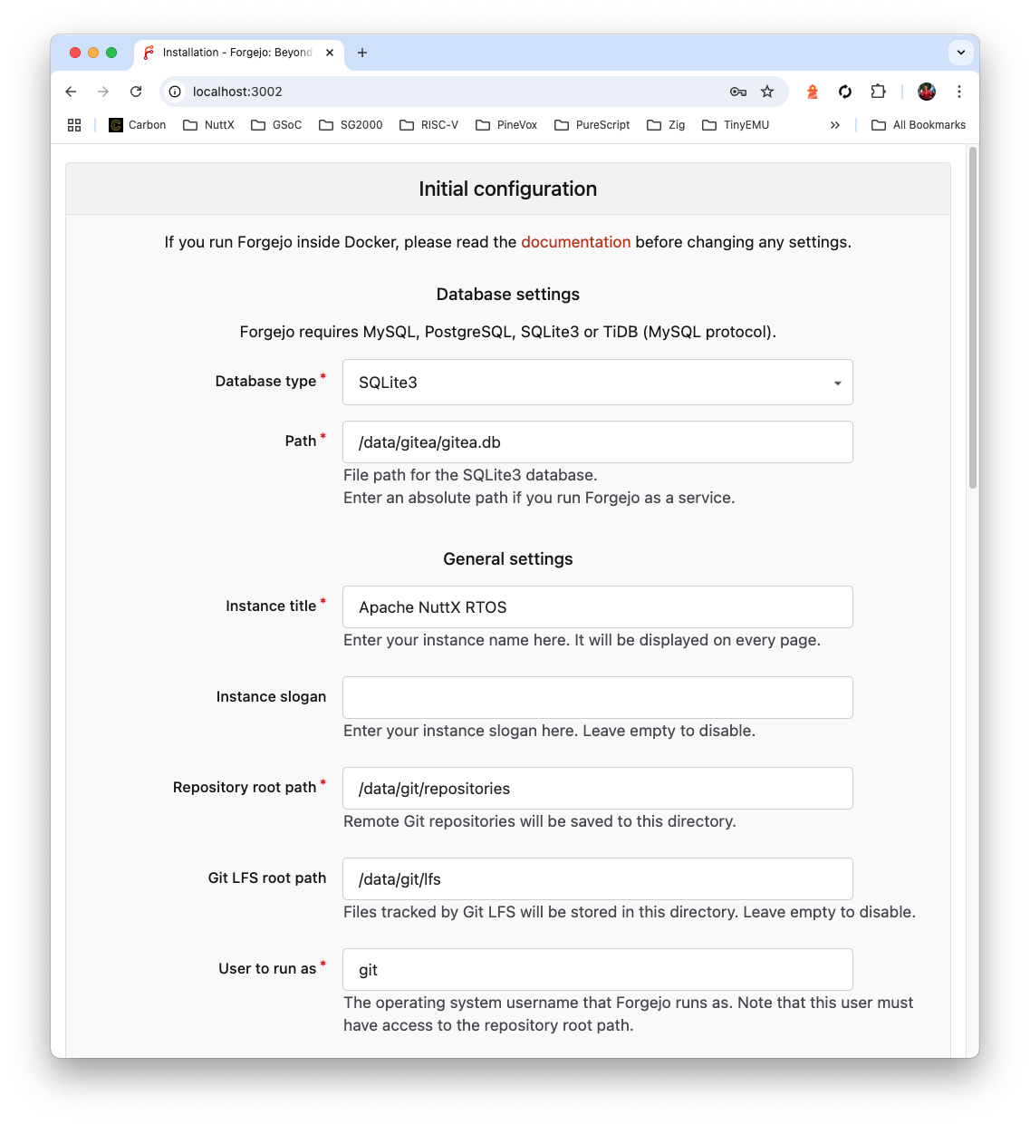 Forgejo Configuration: Database