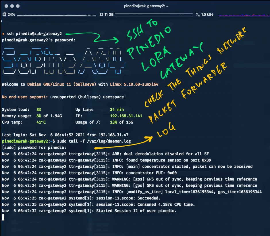 SSH to PineDio Gateway