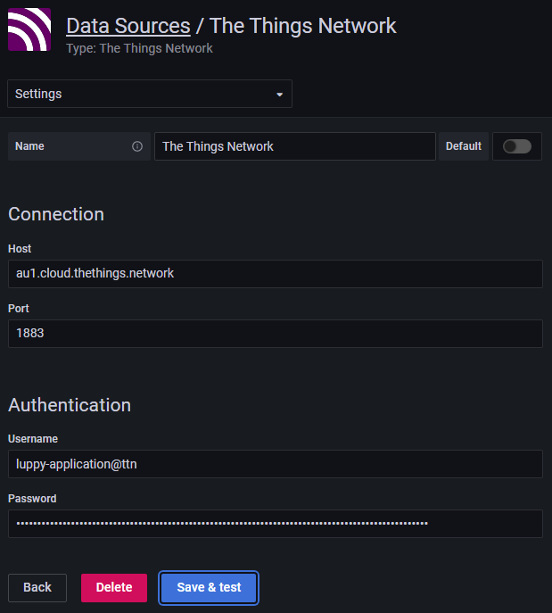 Configuring the Grafana Data Source for The Things Network