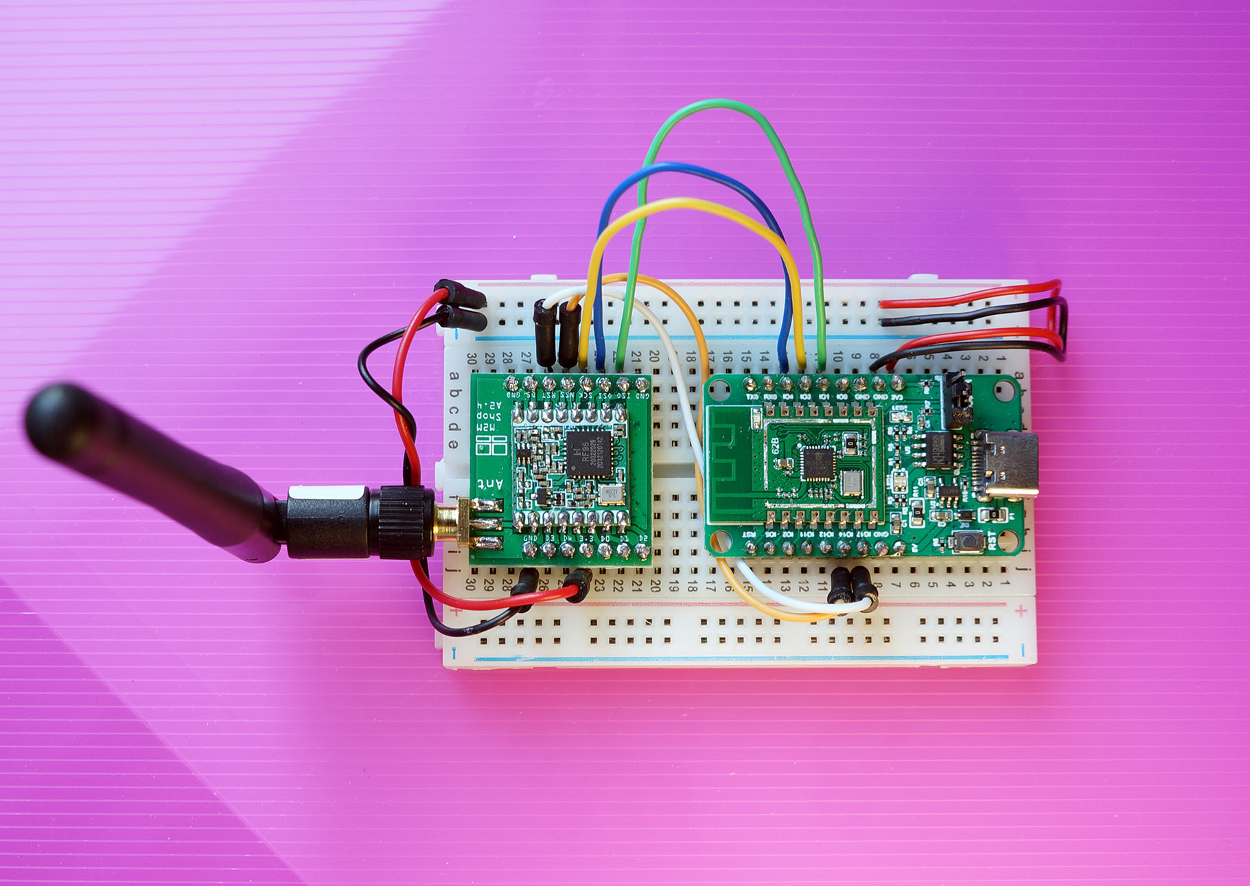 PineCone BL602 RISC-V Board connected to Hope RF96 LoRa Transceiver