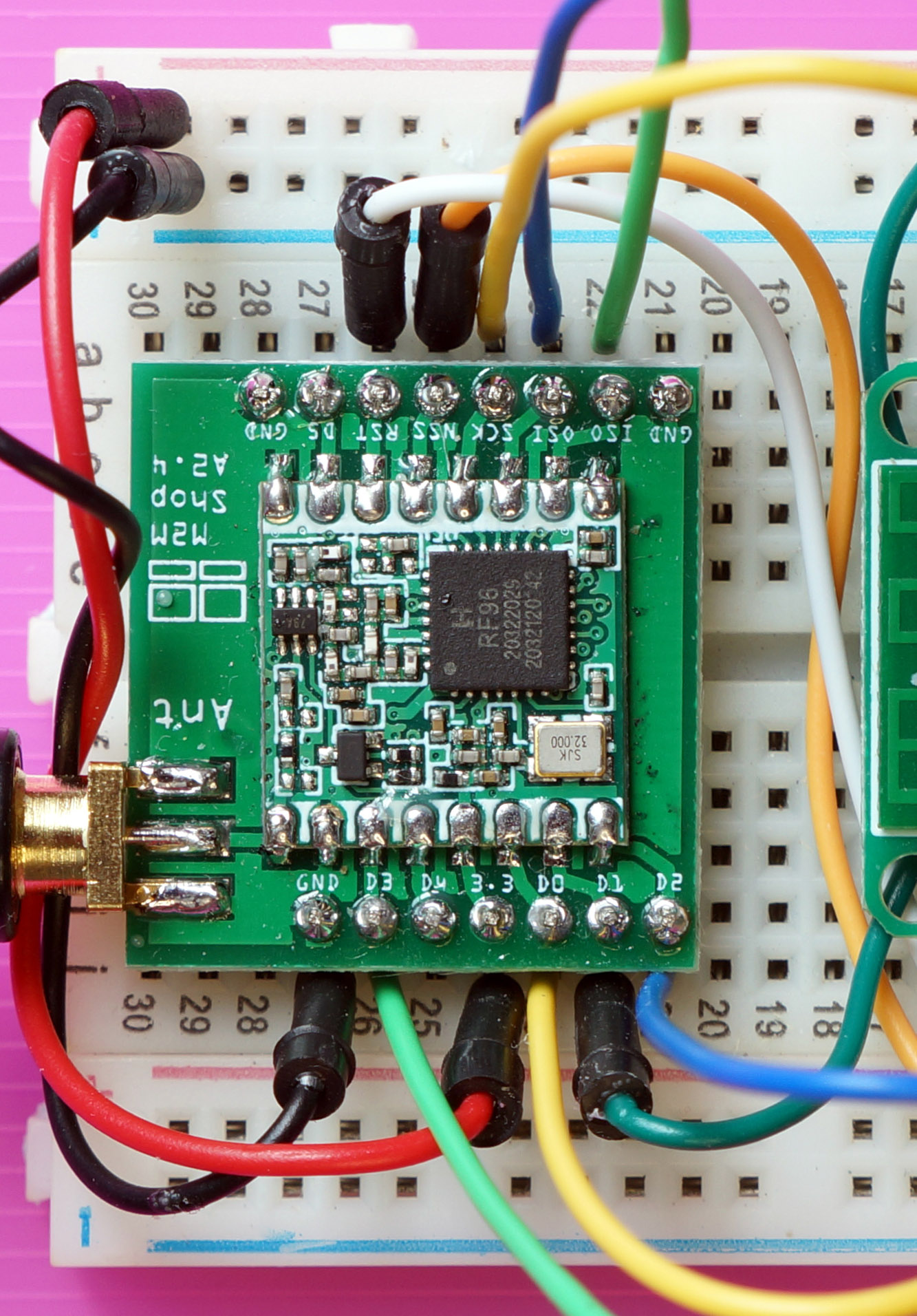 PineCone BL602 RISC-V Board connected to Hope RF96 LoRa Transceiver