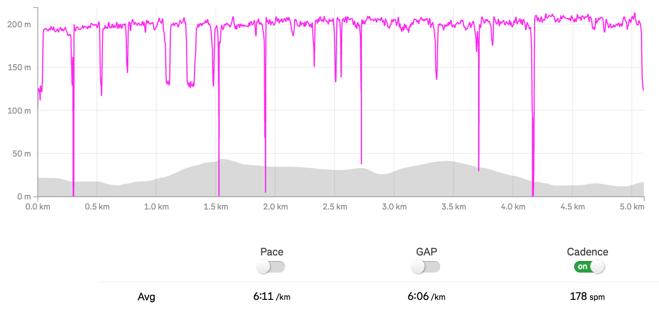 Cadence roughly 180 steps per minute