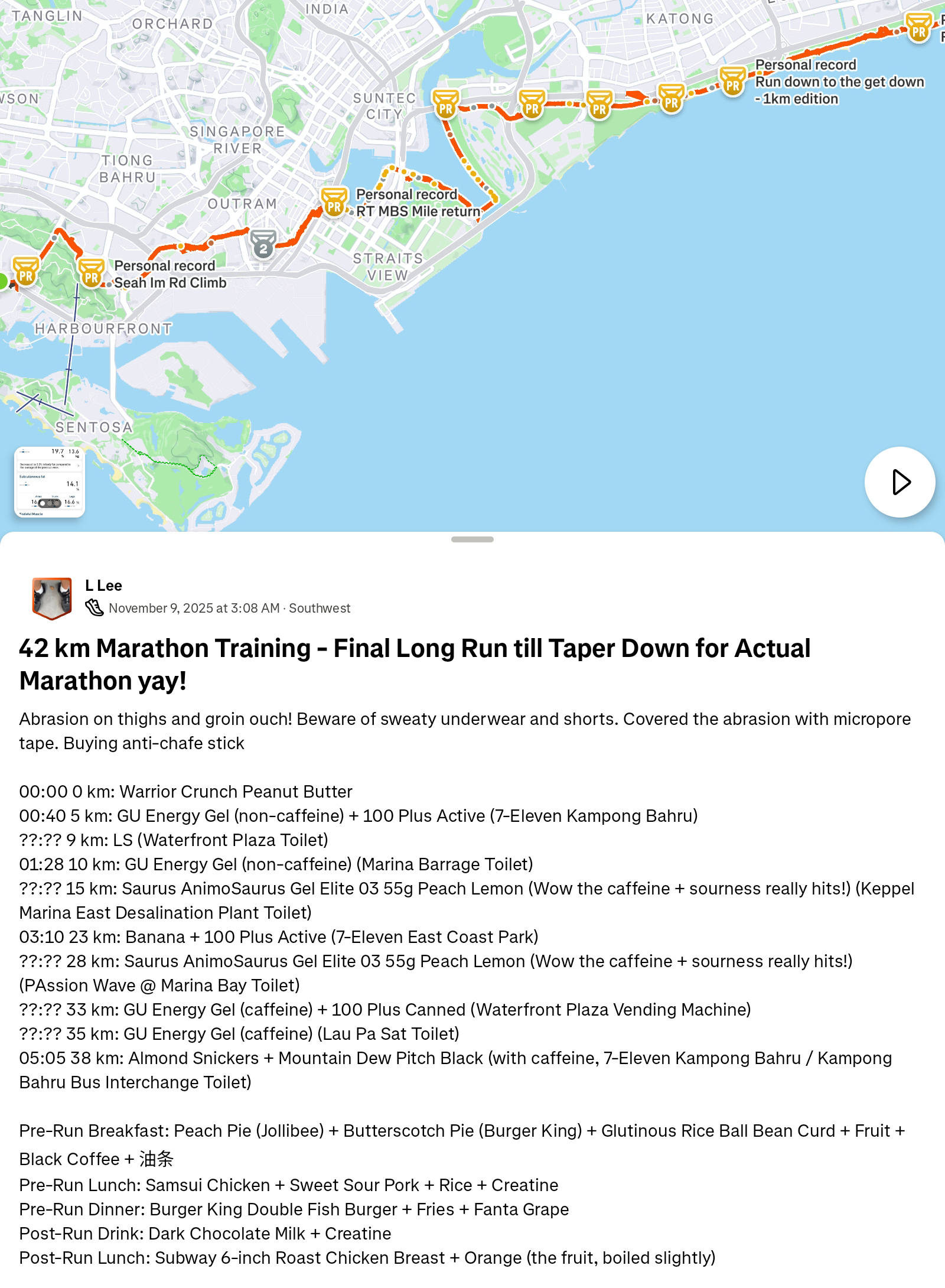 Eating while running 42 km