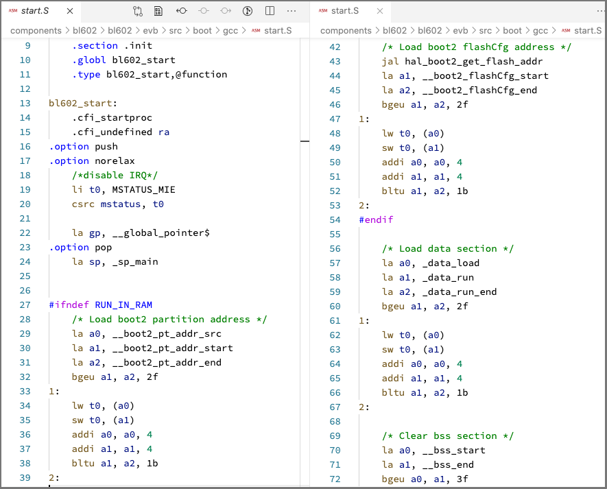 Start Code from BL602 IoT SDK: start.S