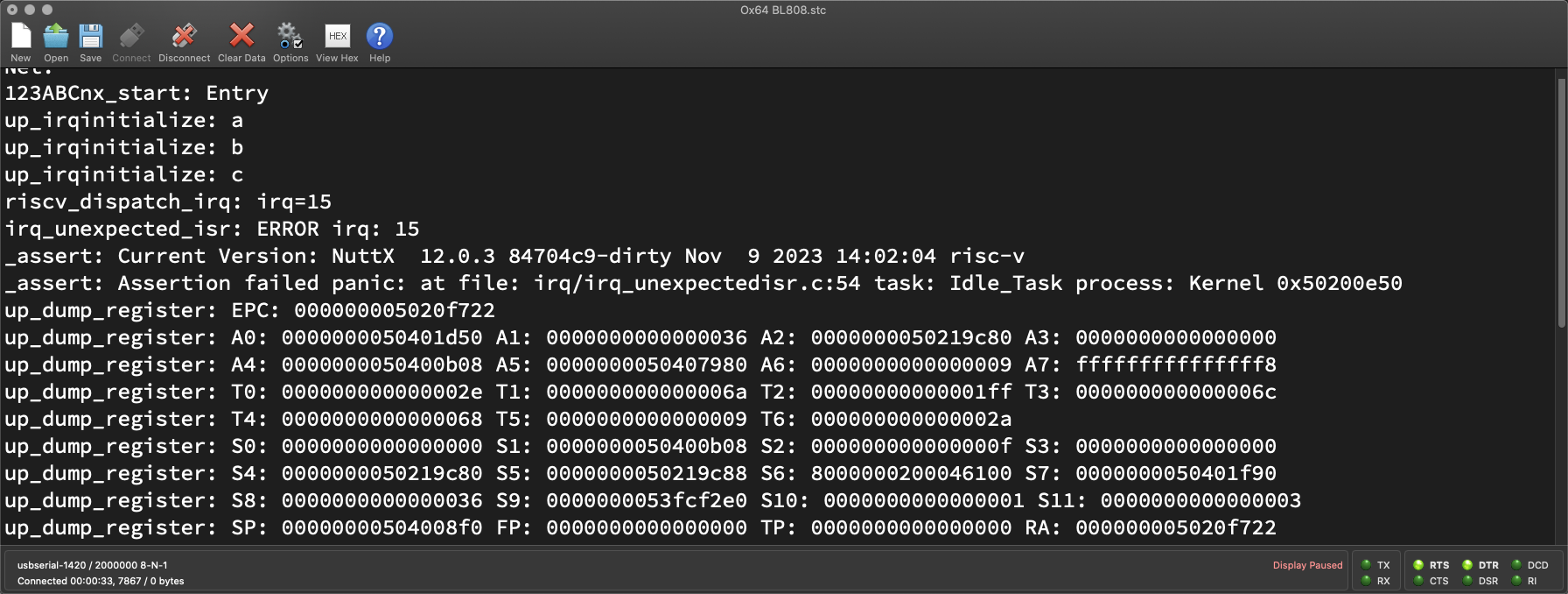 NuttX crashes with IRQ 15