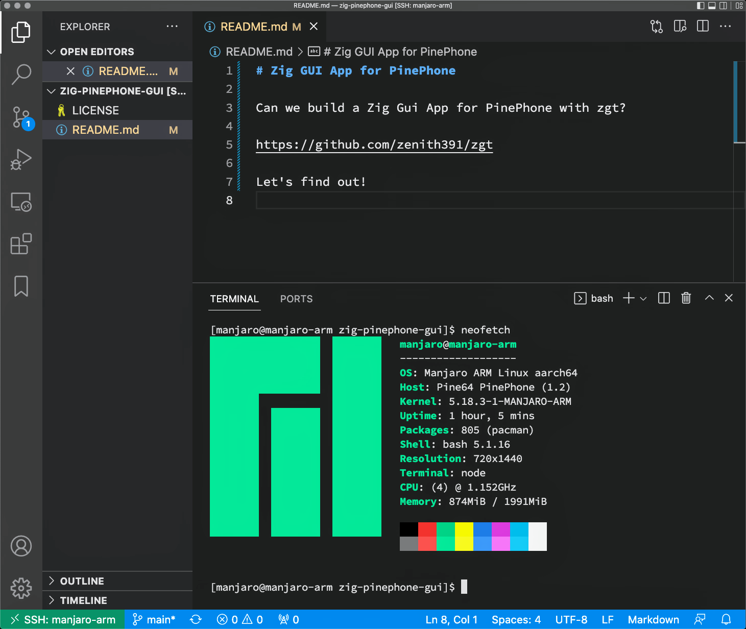 VSCode Remote on PinePhone