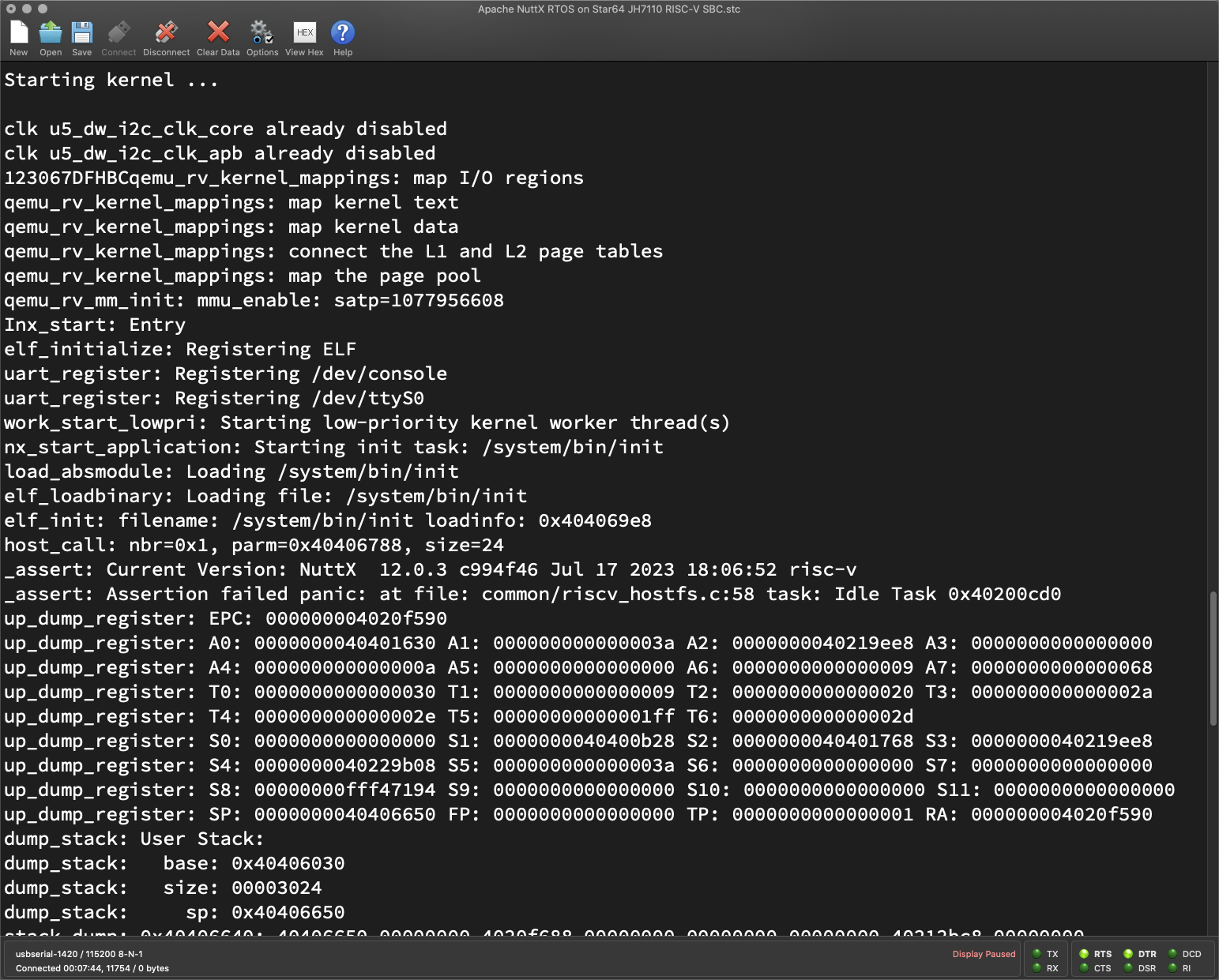 NuttX crashes due to a Semihosting Problem