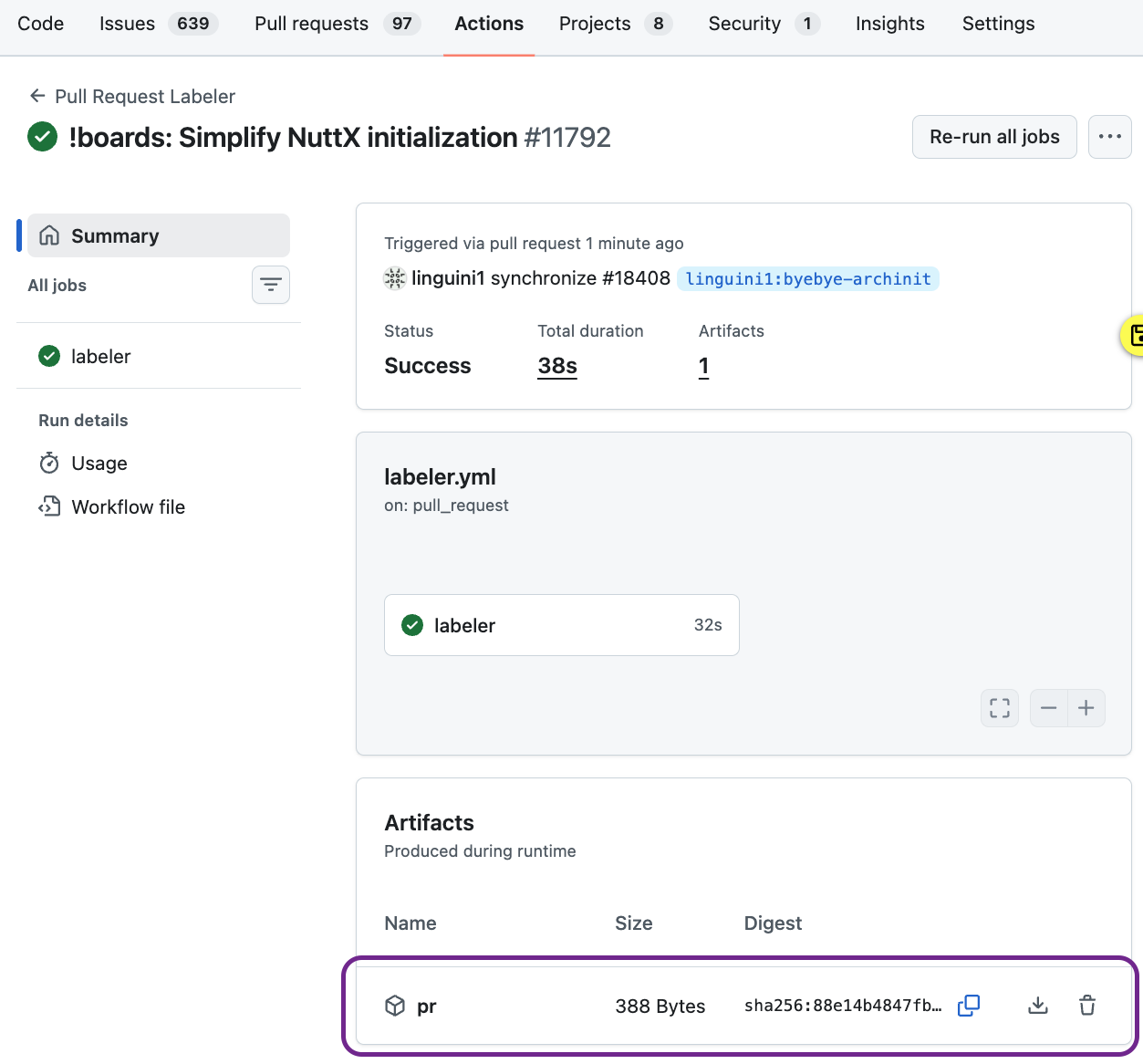 PR Artifact contains PR Number and PR Labels