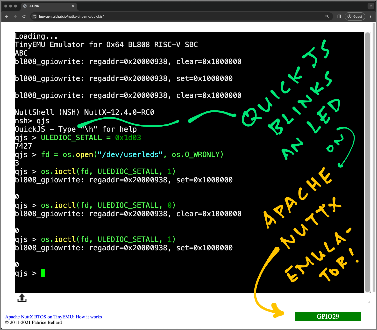 QuickJS JavaScript Engine on a Real-Time Operating System (Apache NuttX RTOS)