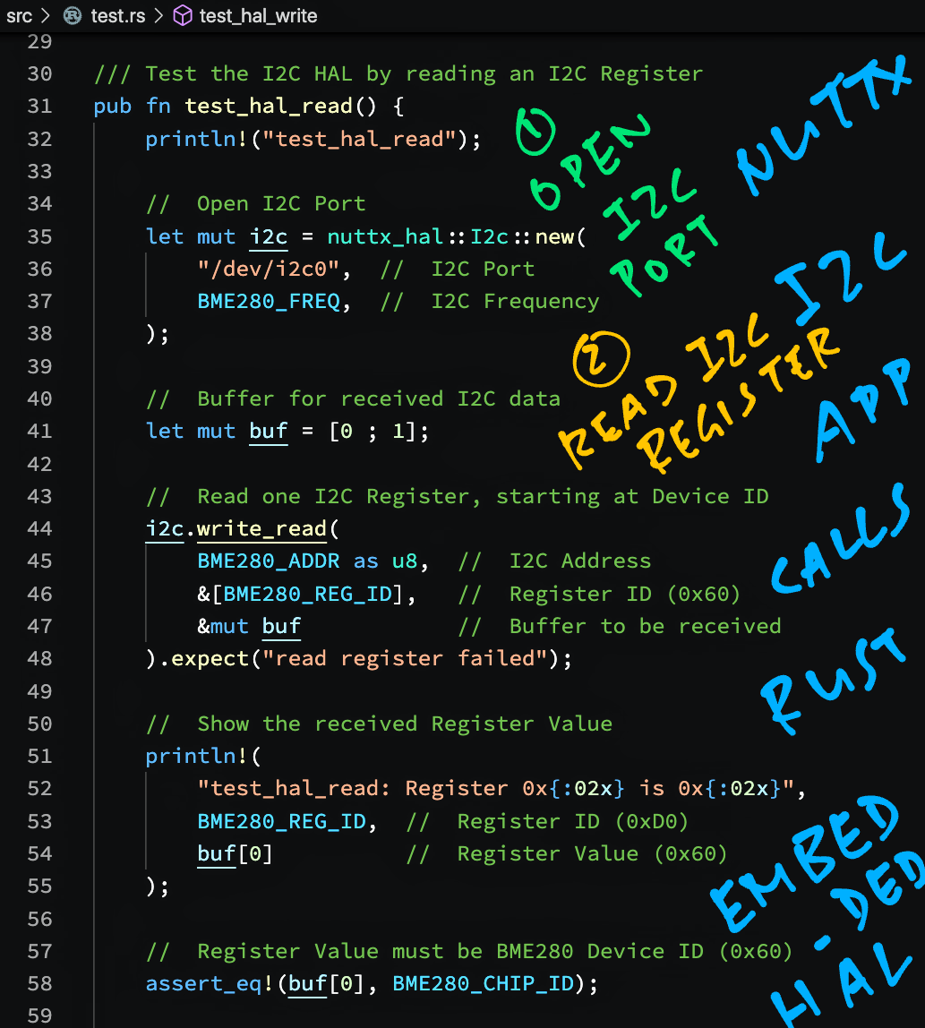 Call NuttX Embedded HAL to read I2C register