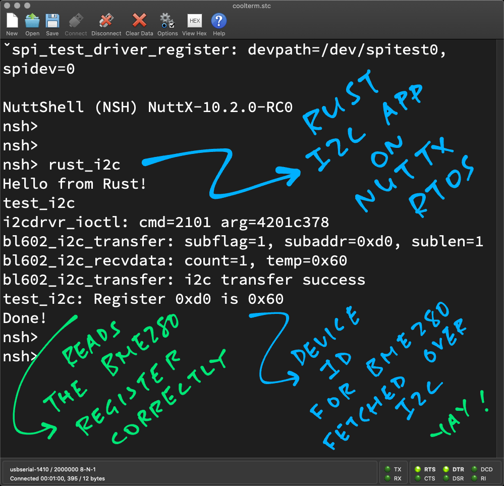 Rust I2C on NuttX