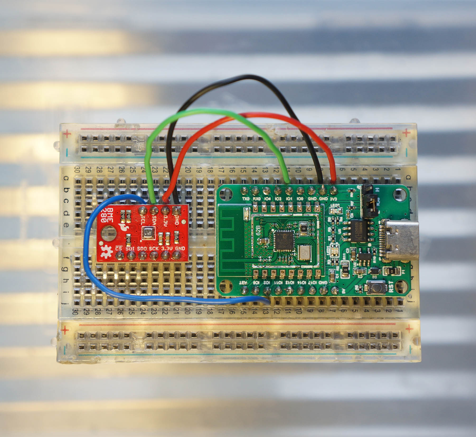 Pine64 PineCone BL602 RISC-V Board connected to Bosch BME280 Sensor