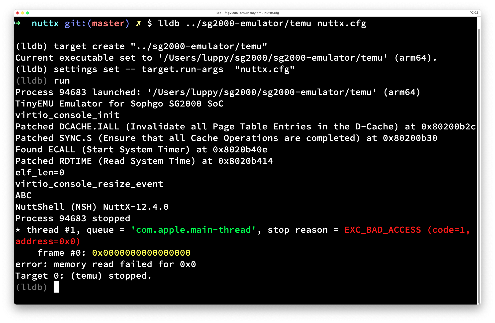 When we press a key: TinyEMU crashes with a Segmentation Fault