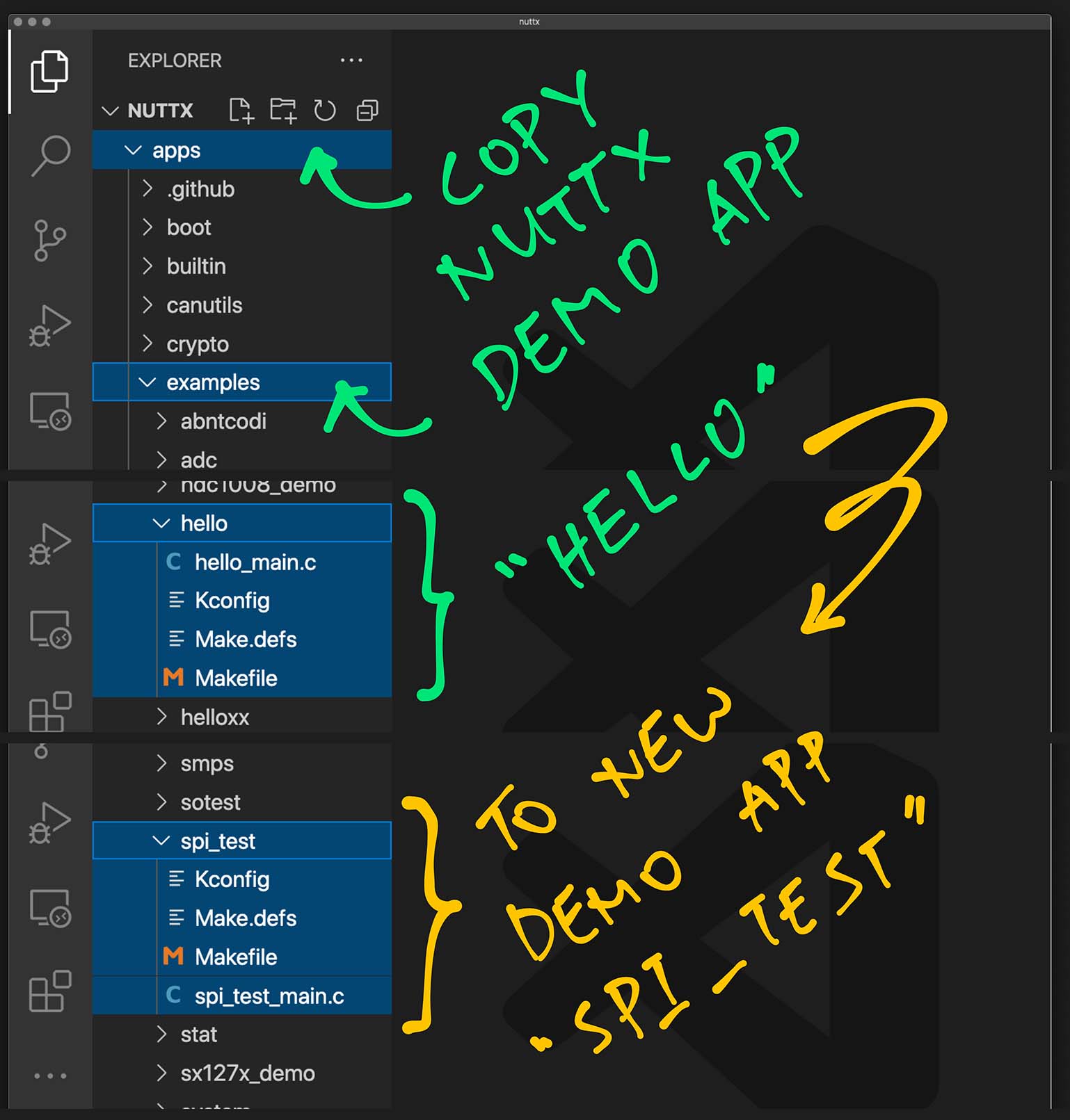 Copy the “hello” subfolder and paste it as “spi_test”