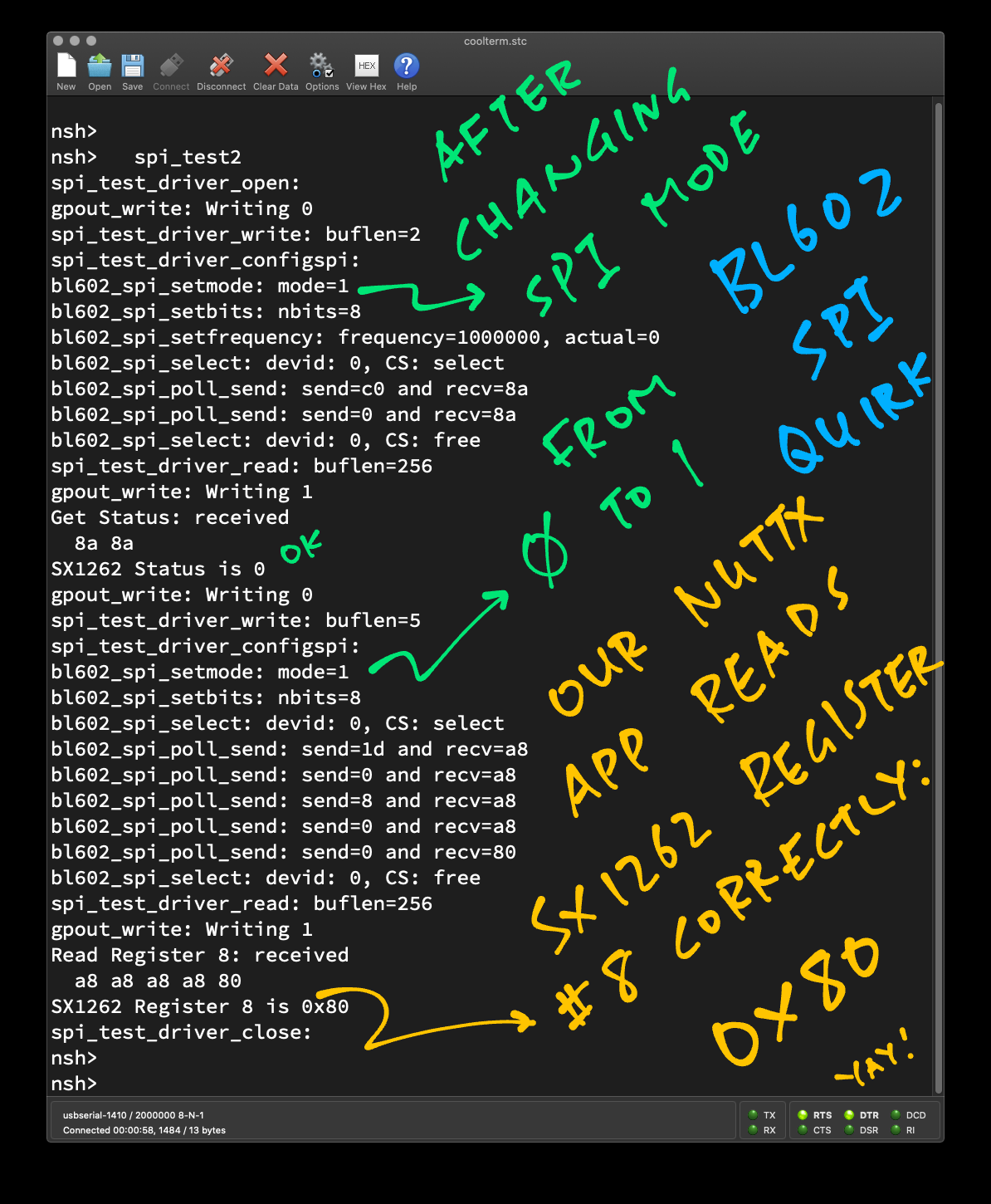 SPI Test App #2 reads the SX1262 Register correctly