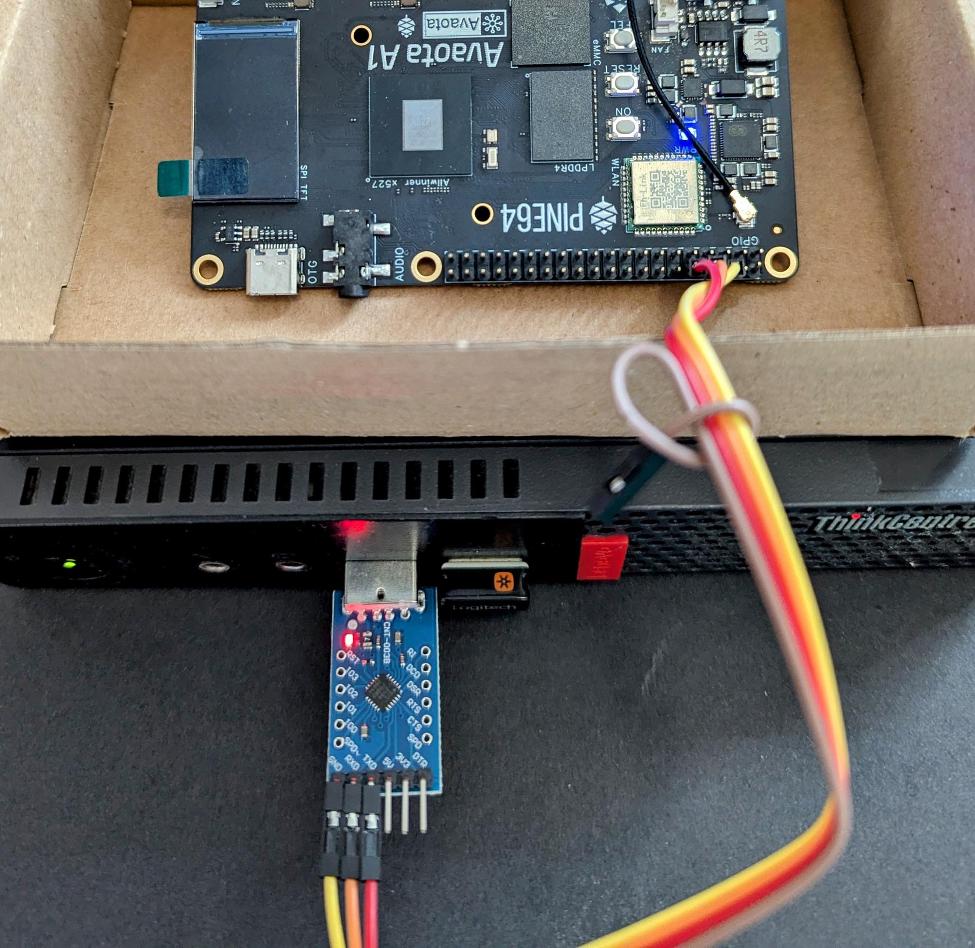 Avaota-A1 SBC connected to USB UART