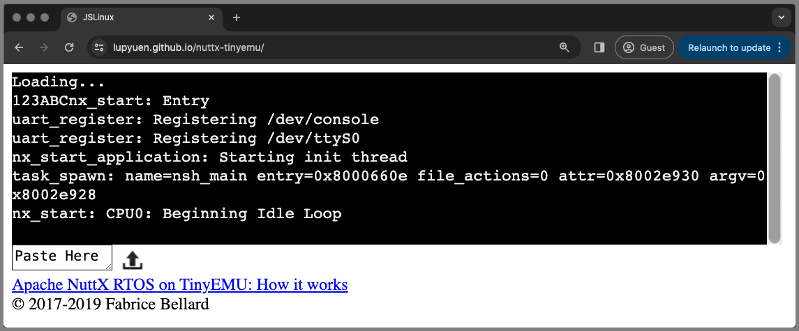 NuttX booting in a Web Browser