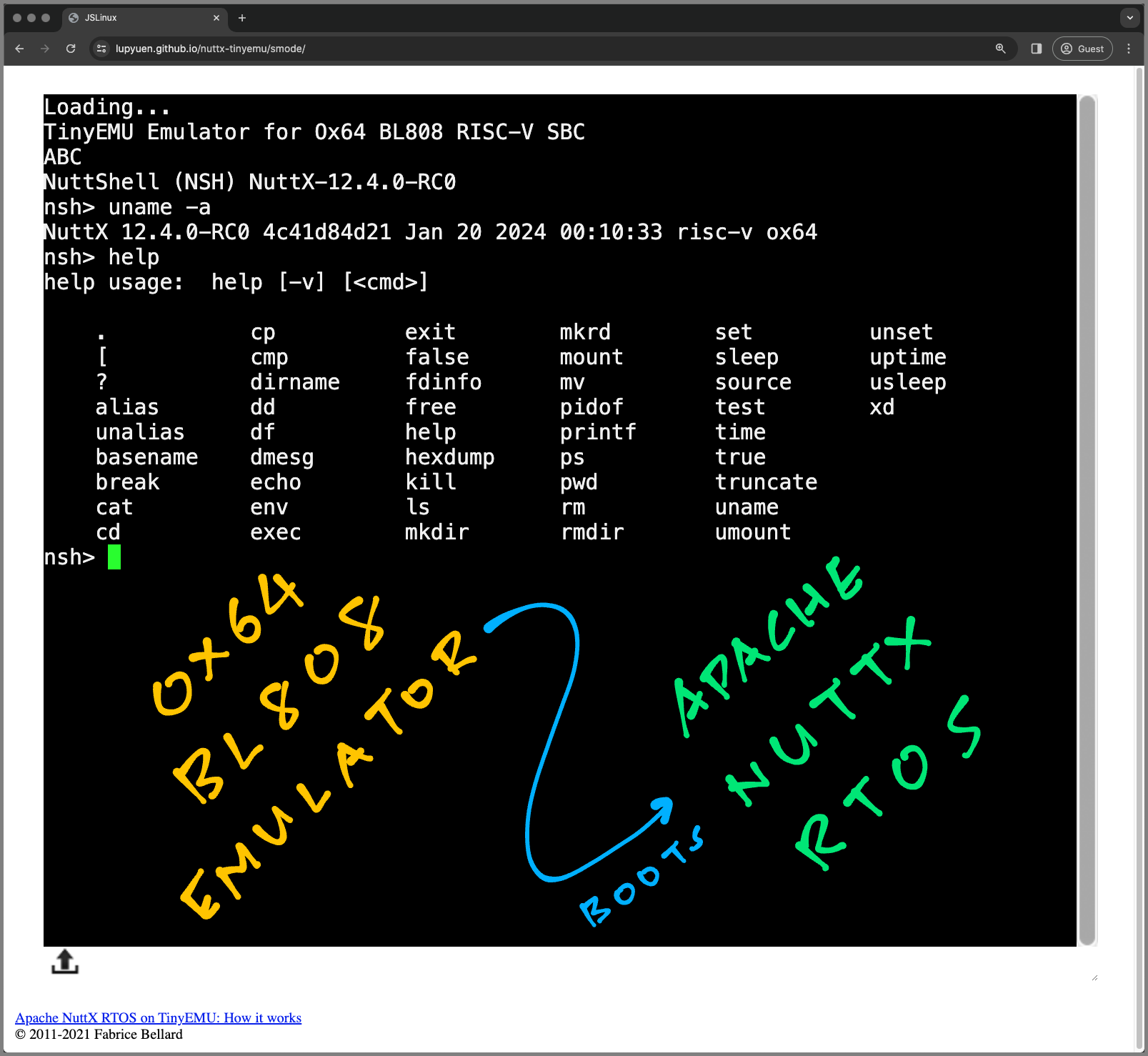 Ox64 BL808 Emulator runs in a Web Browser too