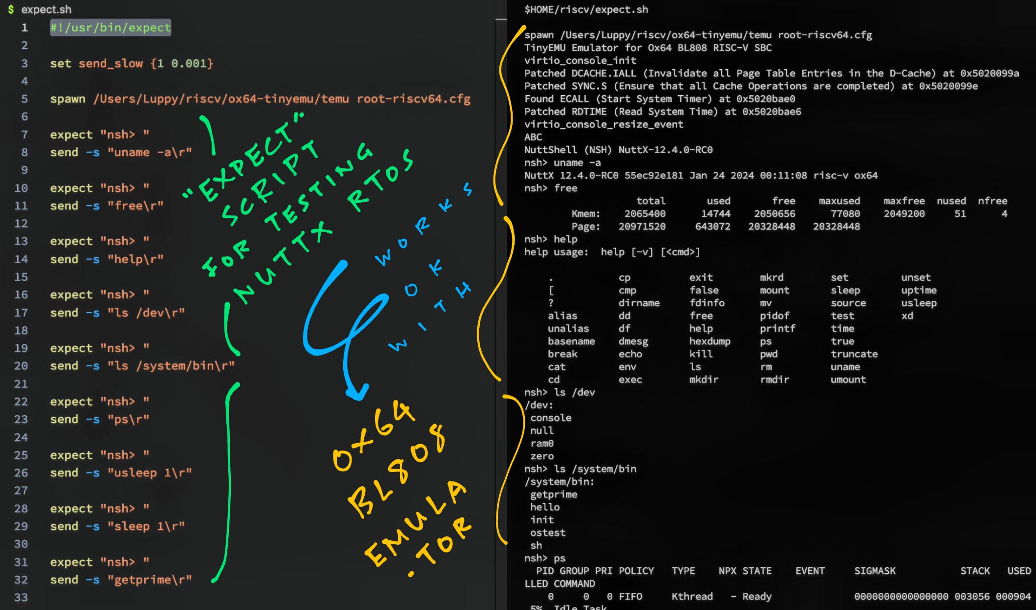 Automated Testing with Ox64 BL808 Emulator (Apache NuttX RTOS)