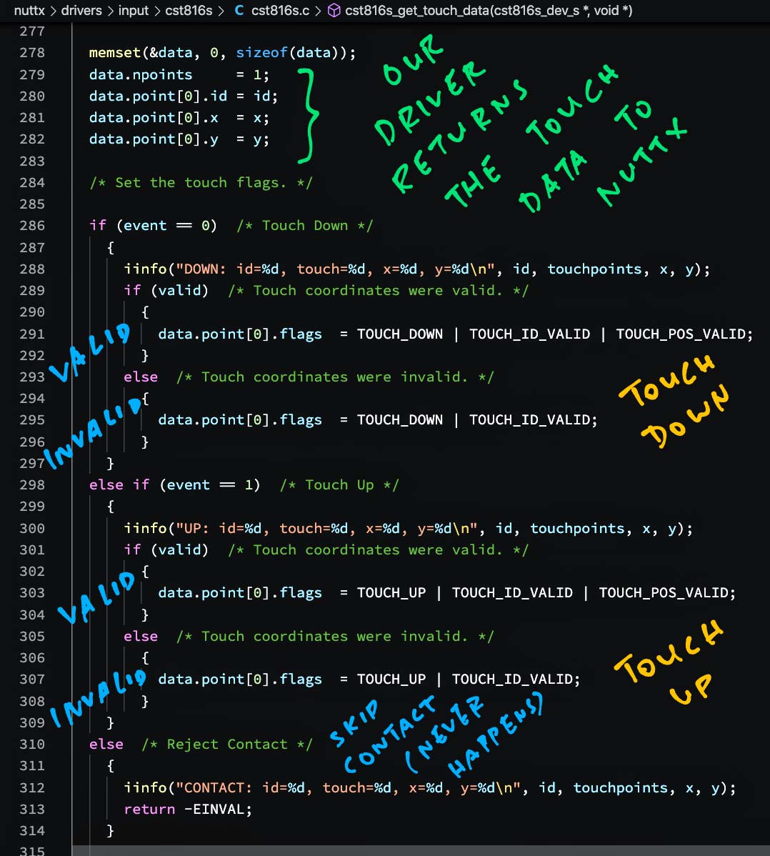 Returning I2C Touch Data