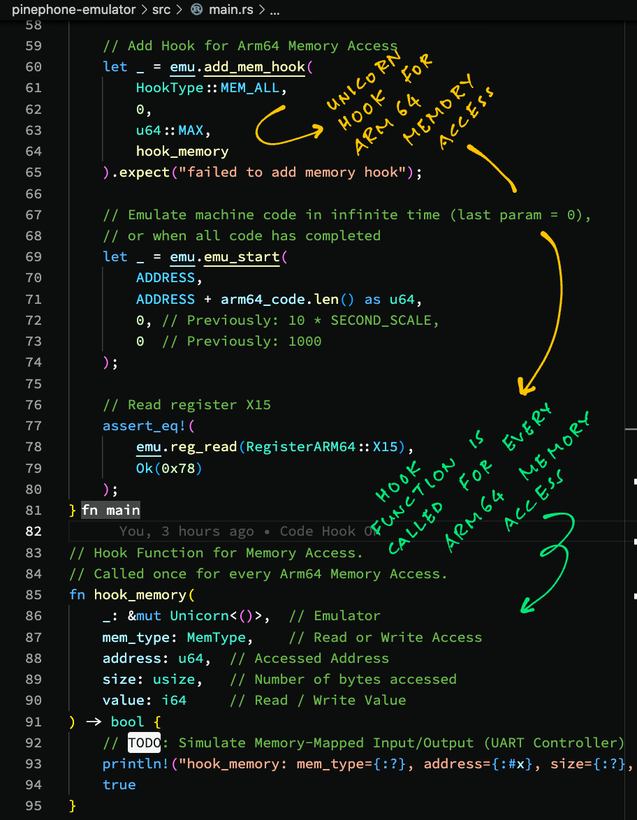 Memory Access Hook for Arm64 Emulation