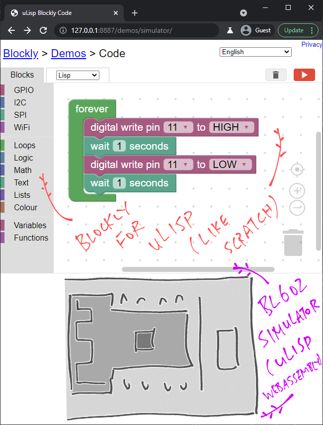 Blockly Web Editor for uLisp WebAssembly and BL602 Simulator