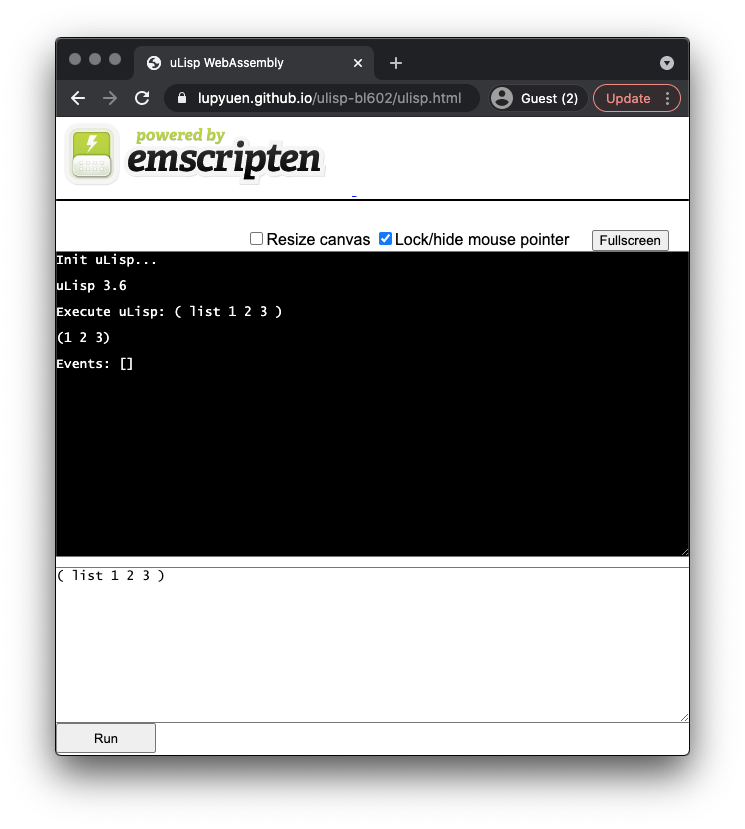 uLisp REPL in WebAssembly