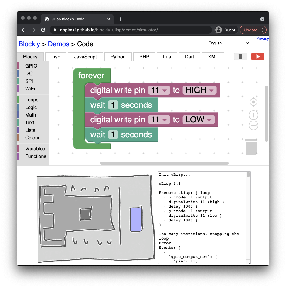 BL602 Simulator with Blockly and uLisp in WebAssembly