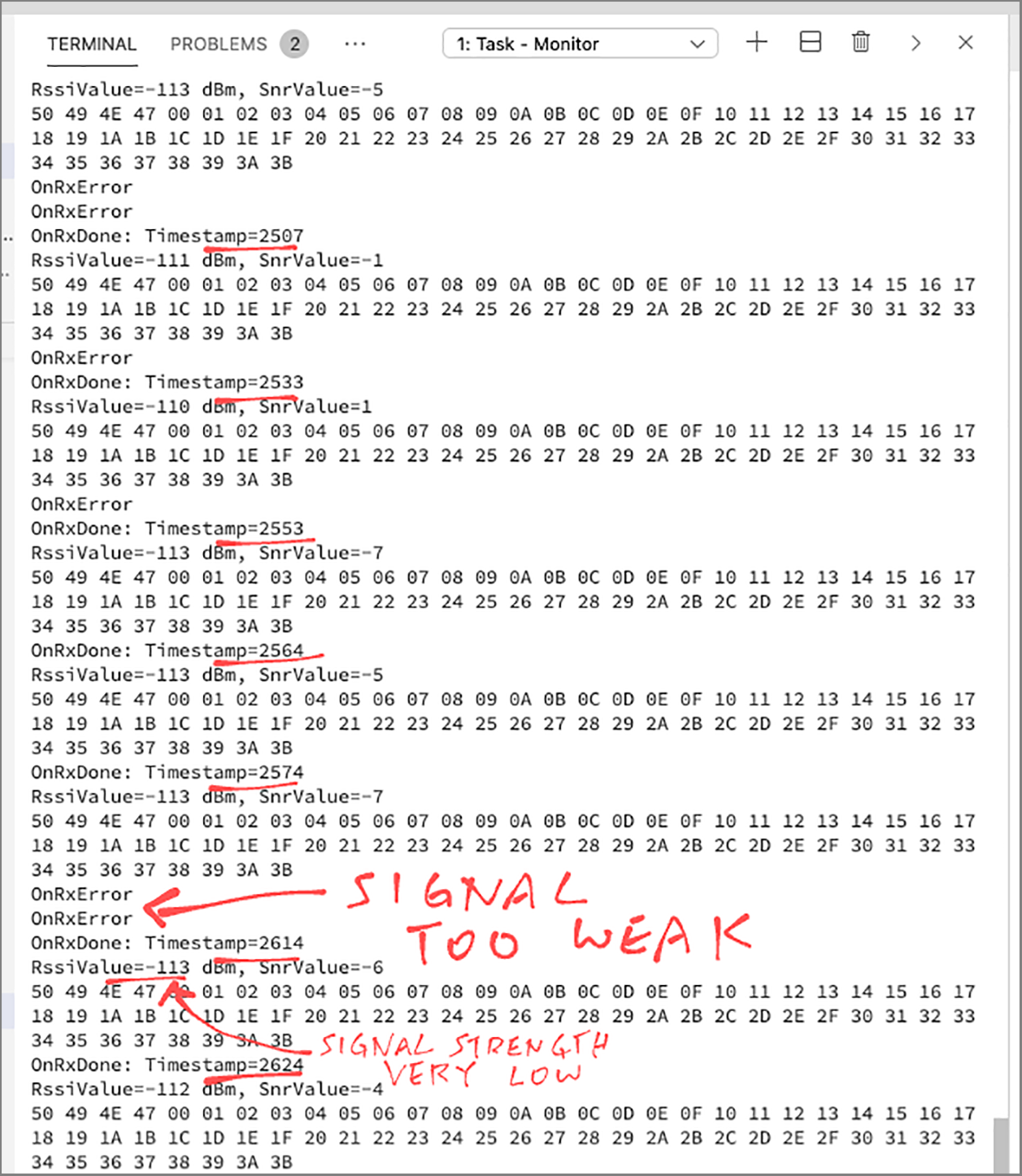 WisBlock Arduino Log of Received LoRa Packets